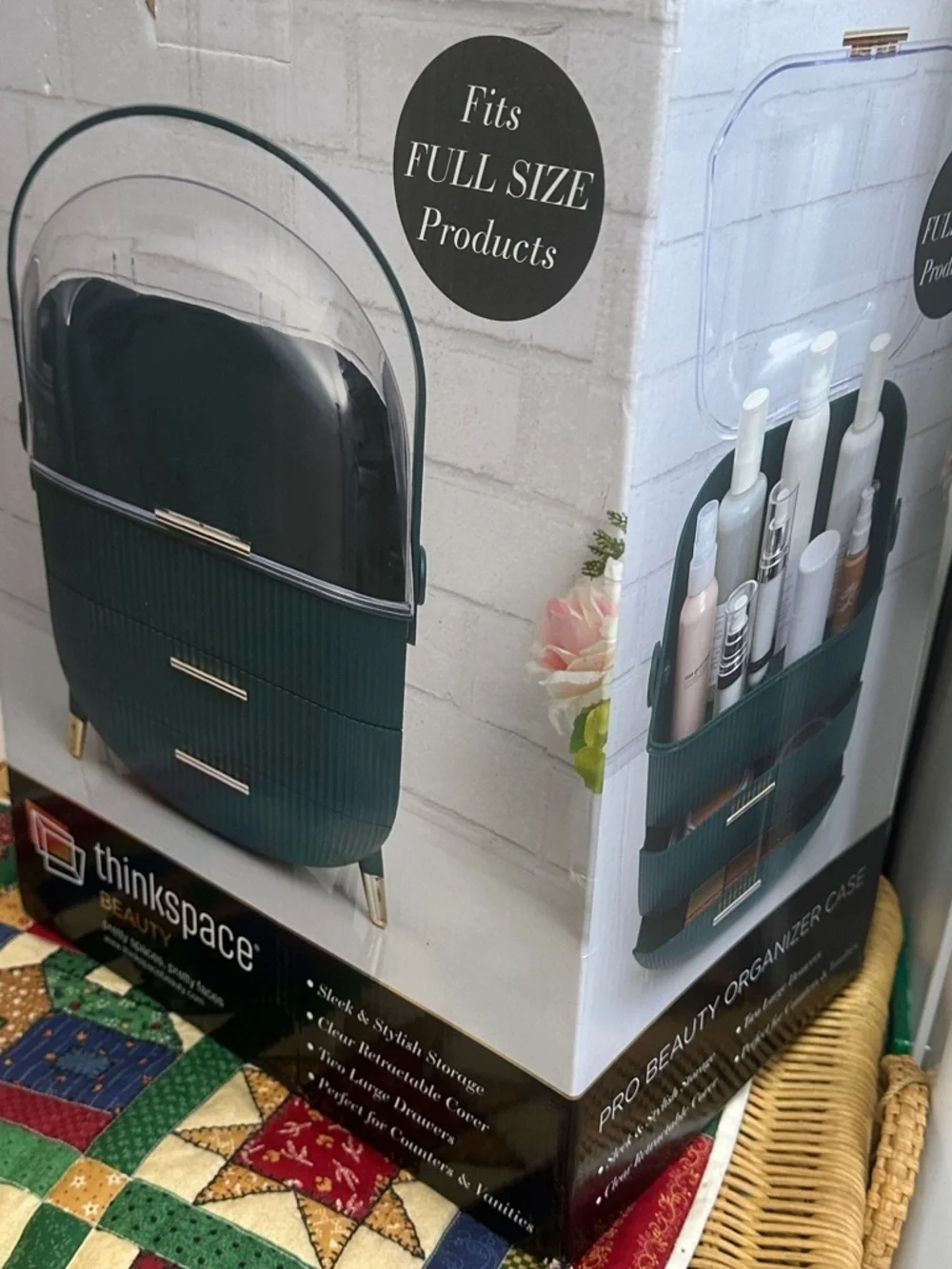 New Makeup Organizer Storage Box Lux Case in Deep Teal with Clear Dome